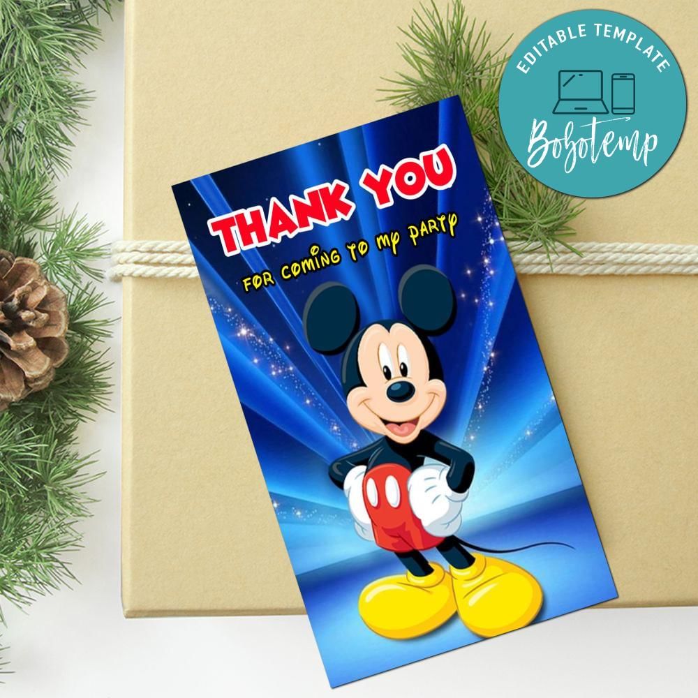 Mickey Mouse Thank You Tag Customizable Template | Bobotemp