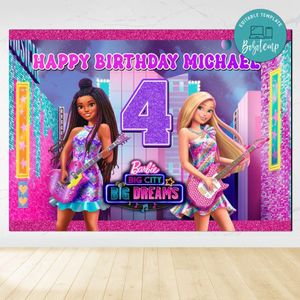 Barbie Big City Birthday Backdrop Digital File Template Instant Download