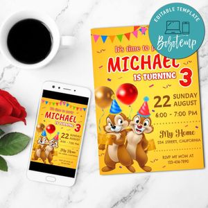 Chip And Dale Mobile Invite Customizable Template Instant Download