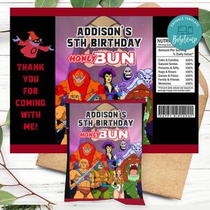 He-man Birthday Honey Buns Snack Bag Label Customizable Instant Download