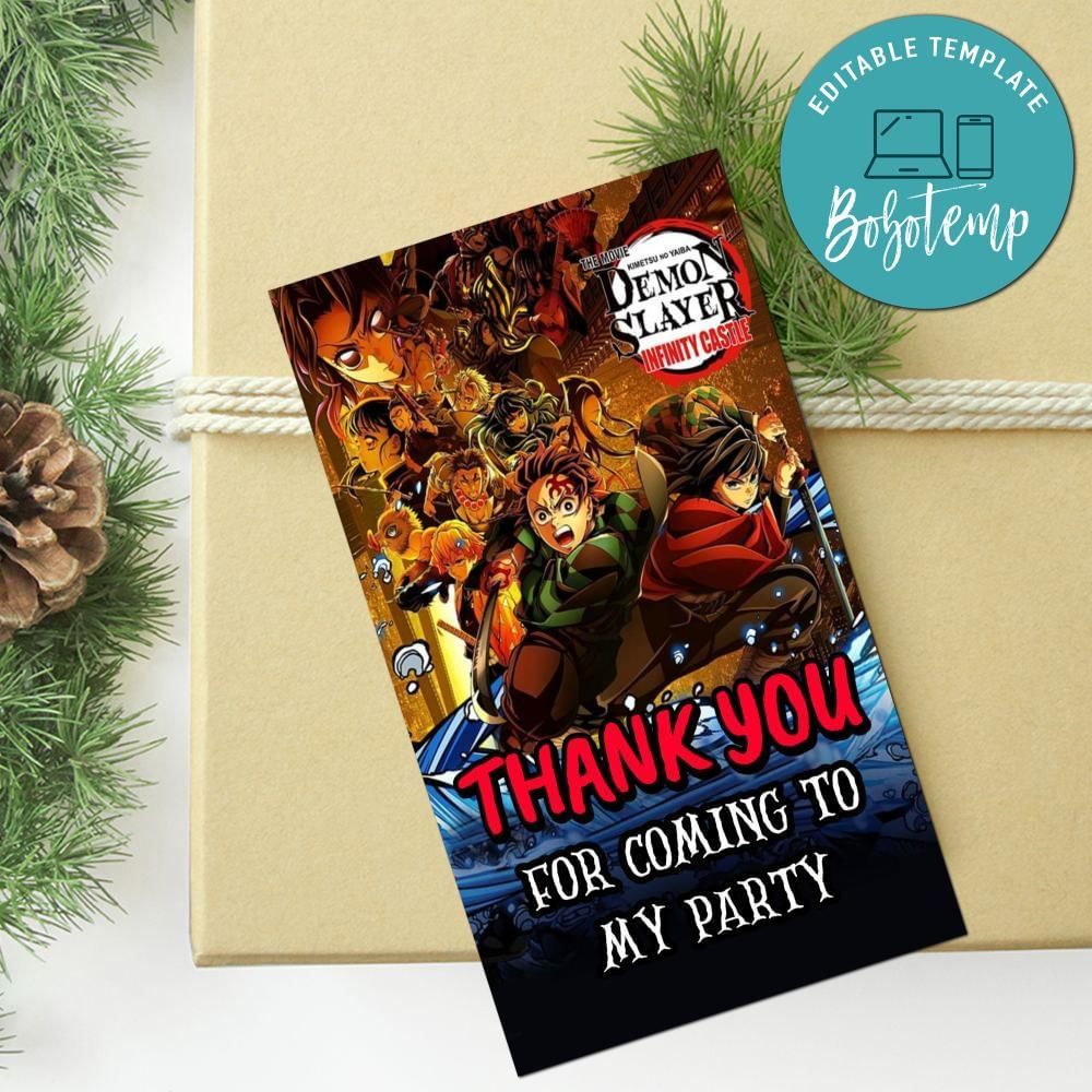 Demon Slayer: Kimetsu No Yaiba The Movie: Infinity Castle Thank You Tag Customizable Template To Print At Home Instant Download