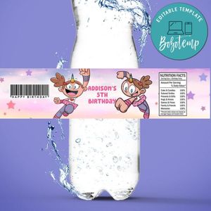 Super Unicorn Princess Birthday Water Bottle Label Template to Print at Home Instant Download
