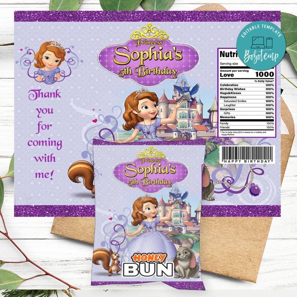 Princess Sofia Honeybun Snack Bag Digital File Printable Instant Download