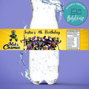 Kid cosmic Birthday Water Bottle Label Template to Print at Home Instant Download