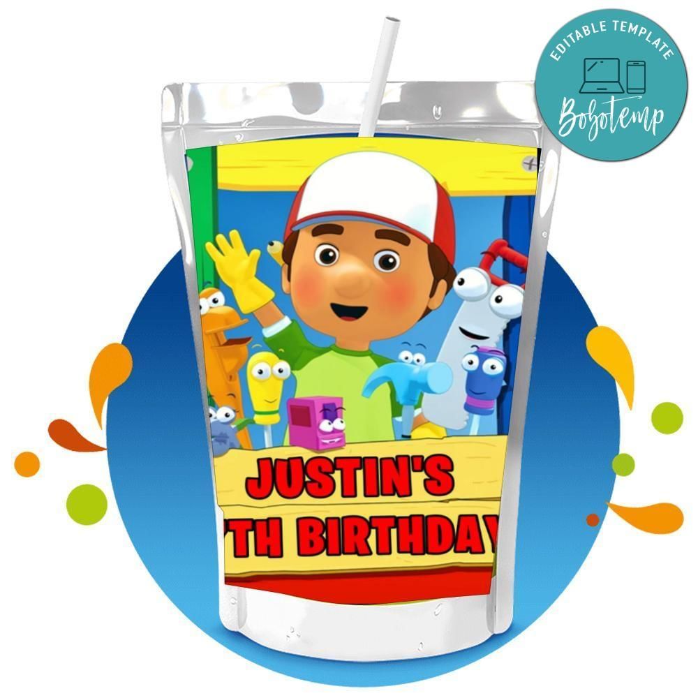 Handy Manny Capri Sun Birthday Labels Digital File Printable Instant Download