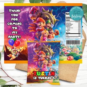Super Mario Bros Birthday Party Chip Bag Digital File Printable Instant Download