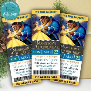 Beauty And The Beast Ticket Invitation Customizable Template Instant Download