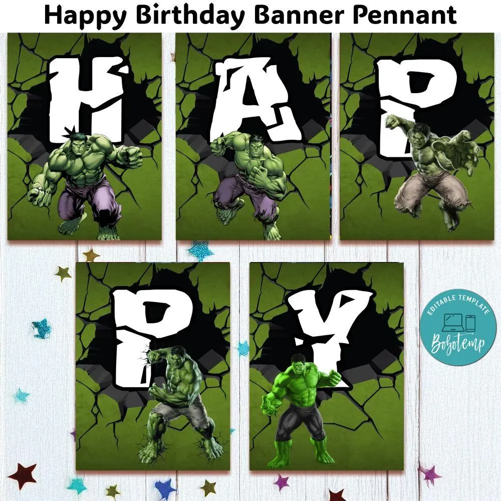 Hulk Banner Pennant Digital File Template | Bobotemp