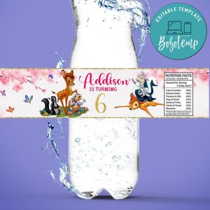 Bambi magic world Birthday Water Bottle Label Template to Print at Home Instant Download
