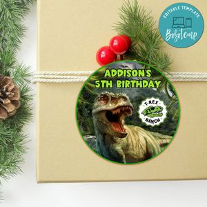 T-Rex Ranch Circle Sticker Template Customizable to Print at Home Instant Download