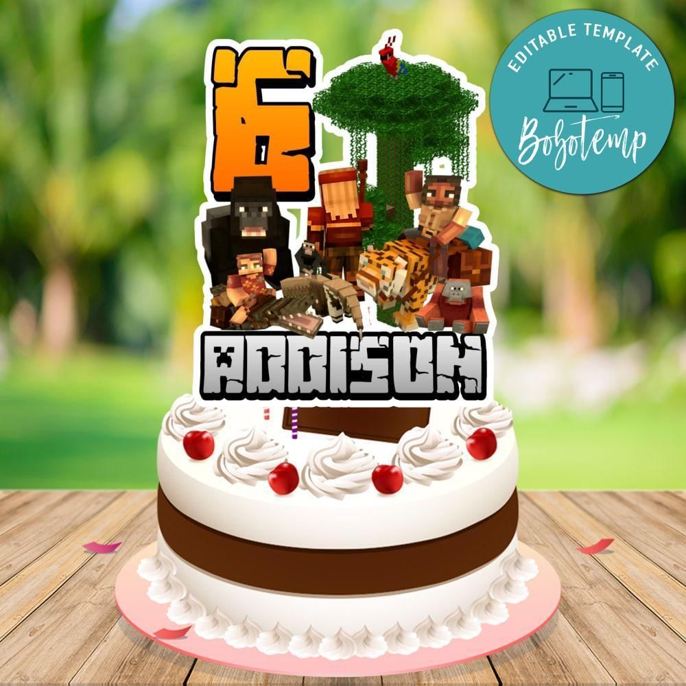 Jungle Minecrafter Cake Topper Template Printable Instant Download