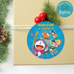 Doraemon Circle Sticker Template Customizable To Print At Home Instant Download