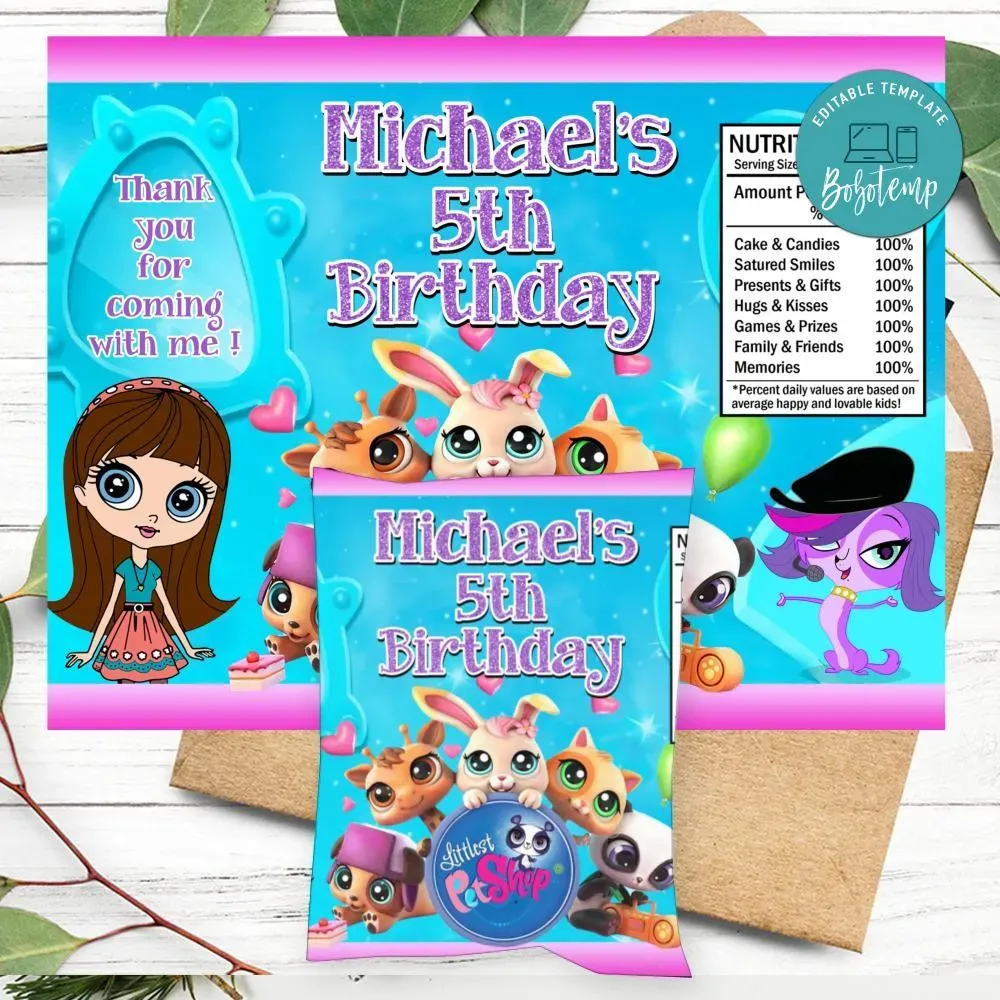 Littlest pet shop Birthday Chip Bag Digital File Printable DIY