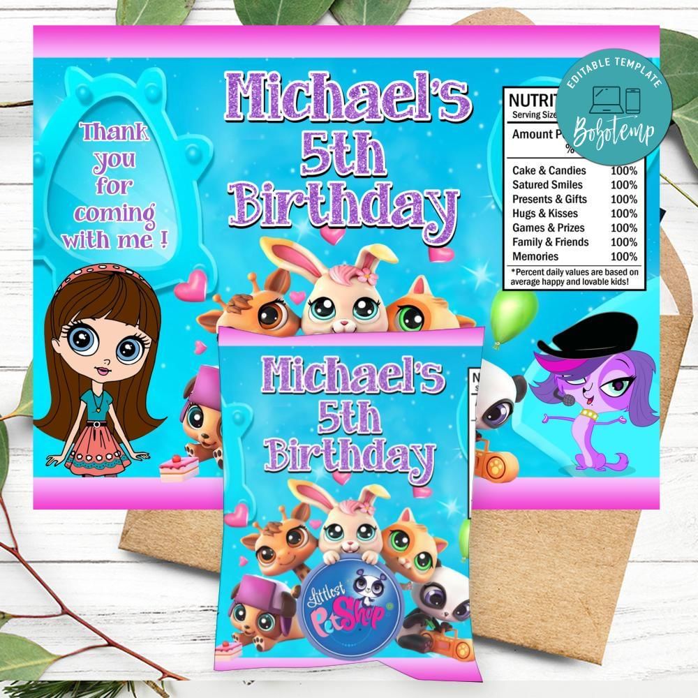 Littlest pet shop Birthday Chip Bag Digital File Printable DIY | Bobotemp