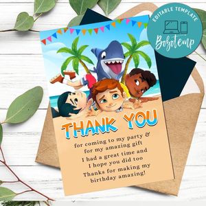 Sharkdog Thank you card Customizable Template to Print at Home Instant Download