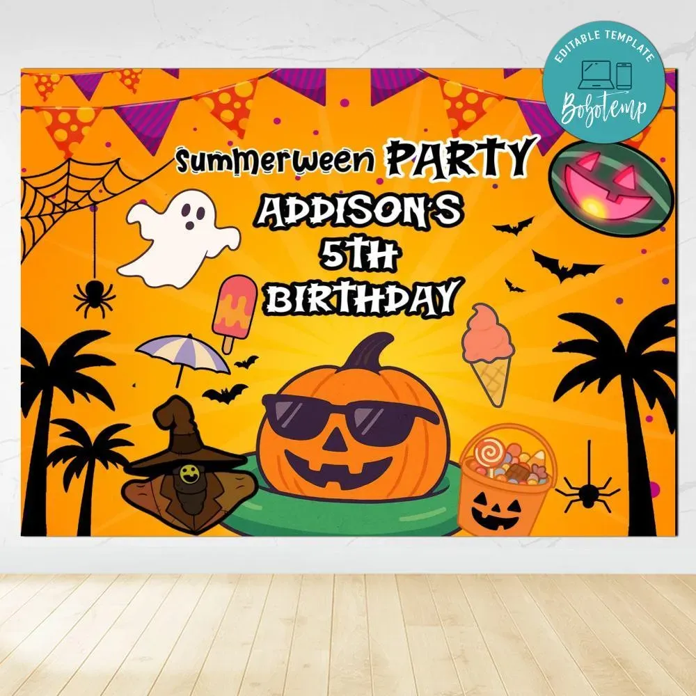 Summerween Birthday Backdrop Digital File Template | Bobotemp