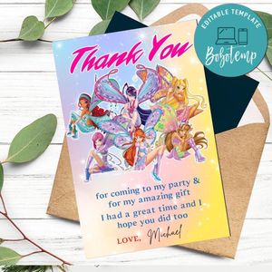 Winx Thank You Card Customizable Template To Print At Home Instant Download