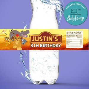 The lion guard Birthday Water Bottle Label Template to Print at Home Instant Download