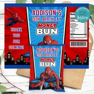 Spiderman Honeybun Snack Bag Digital File Printable Instant Download