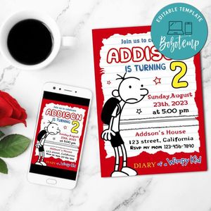 Diary of a Wimpy Kid Invitation Customizable Template to Print at Home Instant Download