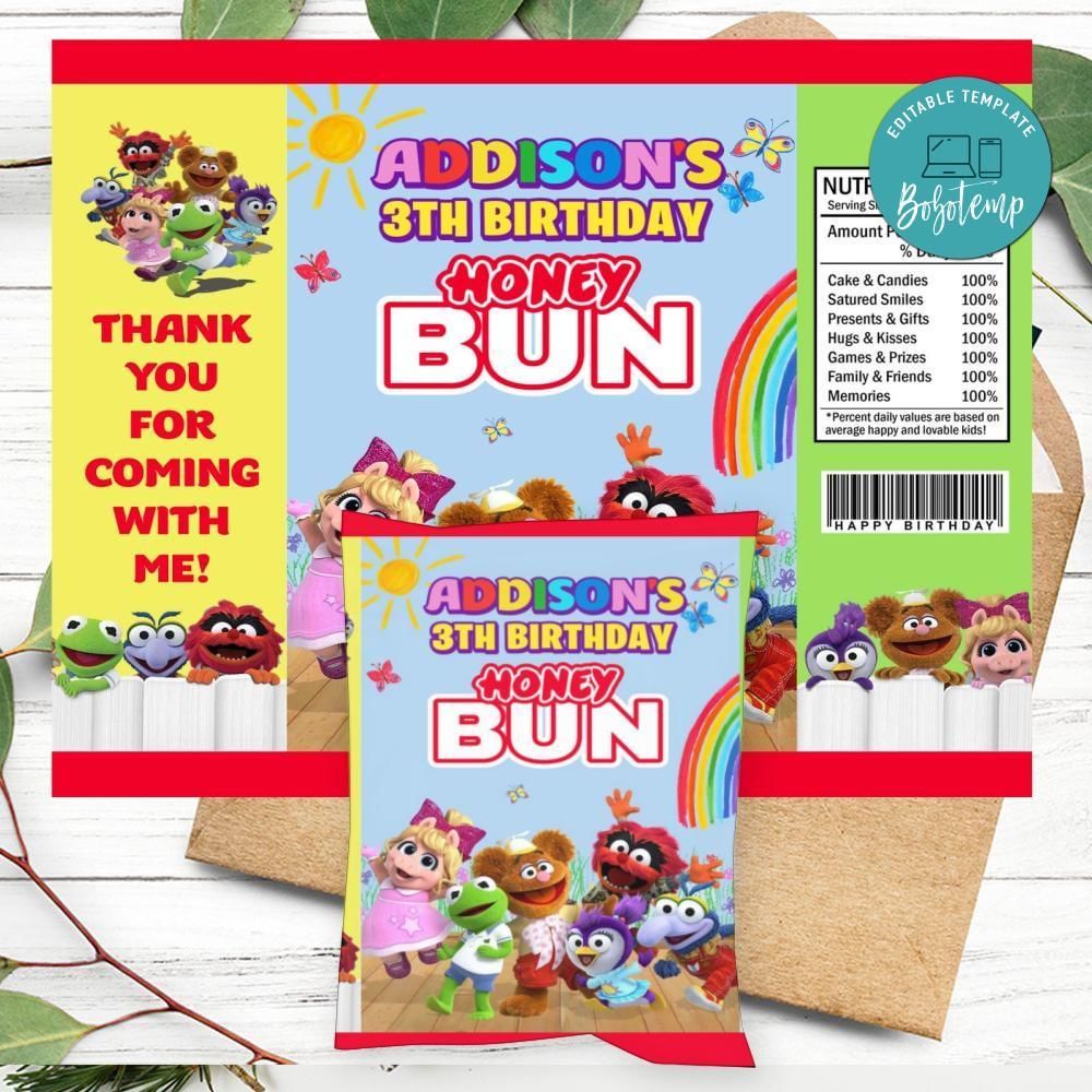 Muppet Babies Birthday Honey Buns Snack Bag Label Customizable Instant Download