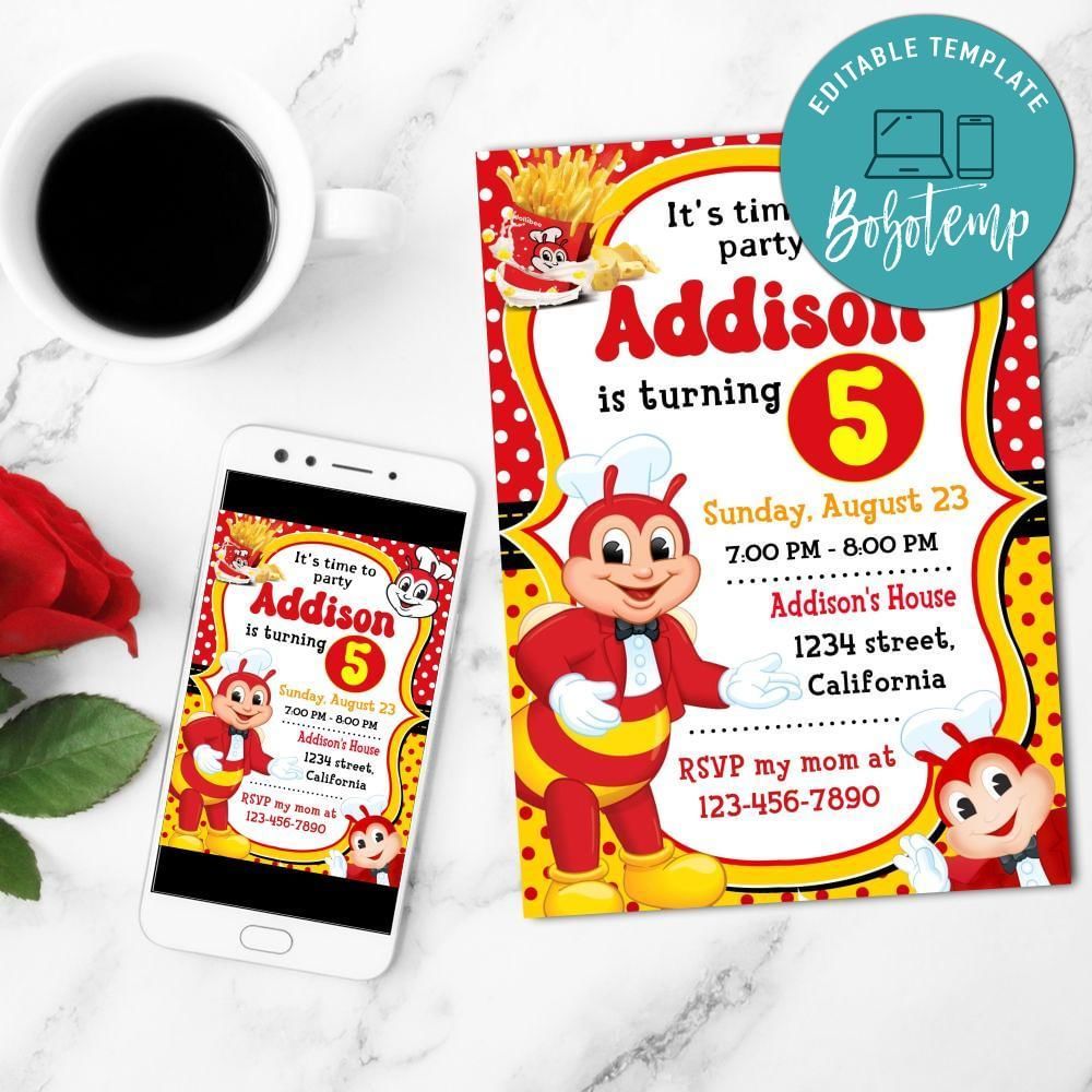 Jollibee Mobile Invite Customizable Template Instant Download