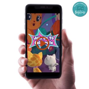 Super Kitties Birthday Video Invitation Digital Template Customizable Instant Download