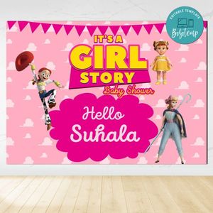 It's A Girl Story Baby Shower Birthday Backdrop Digital File Template Instant Download