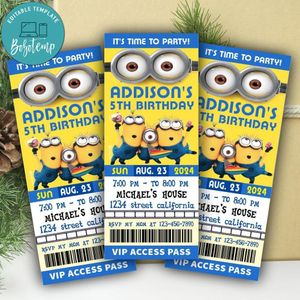 Minions Ticket Invitation Customizable Template Instant Download