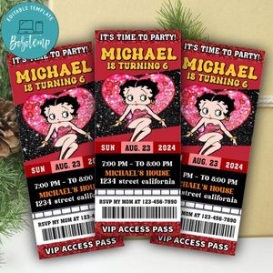 Betty Boop Ticket Invitation Customizable Template Instant Download