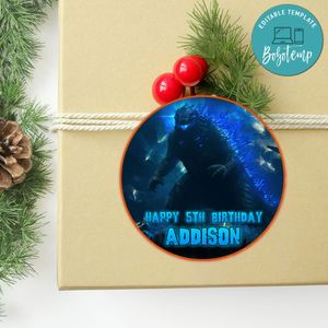 Godzilla Circle Sticker Template Customizable to Print at Home Instant Download