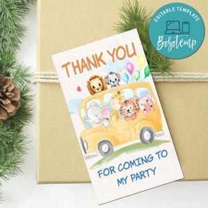 School Bus Animals Thank You Tag Customizable Template To Print At Home Instant Download