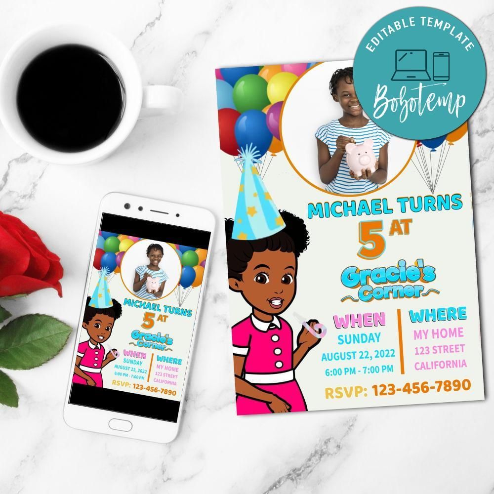 Gracie's Corner Mobile Invite Customizable Template Instant Download