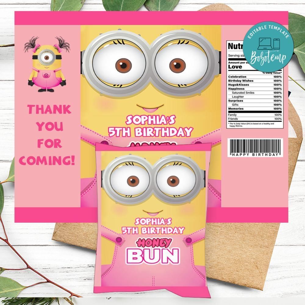 Girl Minion Honeybun Snack Bag Digital File Printable Instant Download