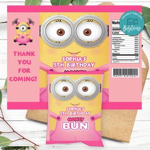 Girl Minion Honeybun Snack Bag Digital File Printable Instant Download