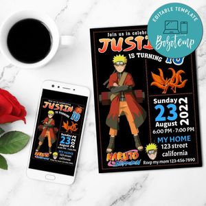 Naruto Shippuden Birthday Mobile Invite Customizable Template Instant Download