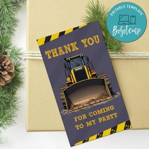 Bulldozer Thank You Tag Customizable Template To Print At Home Instant Download