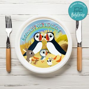 Puffin Rock Birthday Plate Template Customizable To Print At Home Instant Download