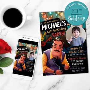 Hello neighbor Invitation With photo Customizable Template to Print at Home Instant Download