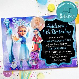 Snow Queen and The Princess Invitation with Photo Customizable Template to Print at Home Instant Download