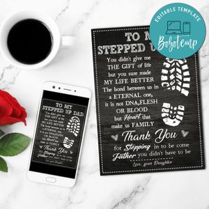 Stepped Up Dad card Customizable Template to Print at Home Instant Download