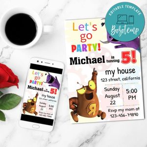 Robot And Monster Birthday Invitation Customizable Template to Print at Home Instant Download