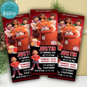Turning Red Ticket Invitation Customizable Template Instant Download