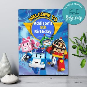 Robocar Poli Birthday Welcome Sign Digital File Printable Instant Download