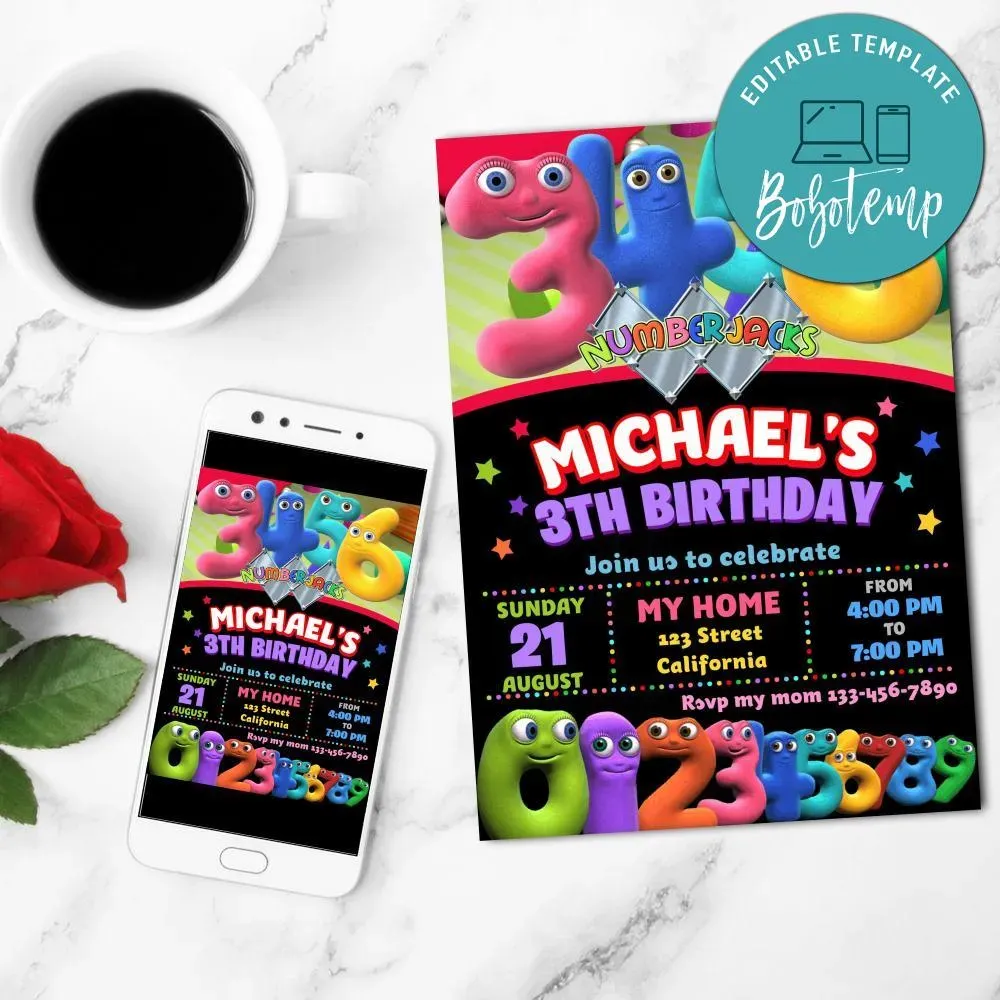 Numberjacks Birthday Flyer Customizable Template | Bobotemp