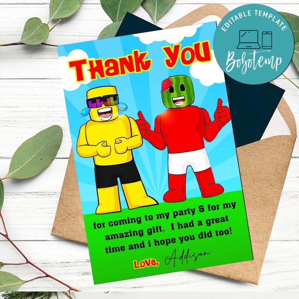 Sunny And Melon Thank You Card Customizable Template To Print At Home Instant Download