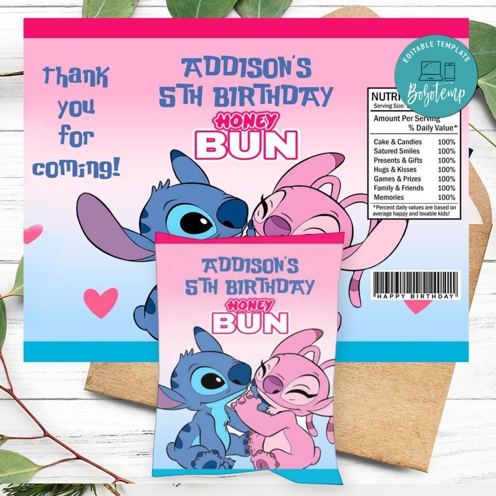 Stitch And Angel Honeybun Snack Bag Digital File Printable Instant Download