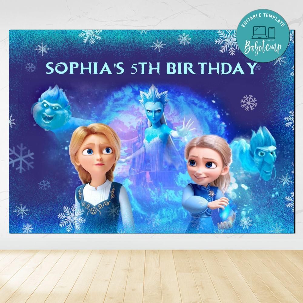 The Snow Queen And The Princess Birthday Backdrop Digital File Template Instant Download
