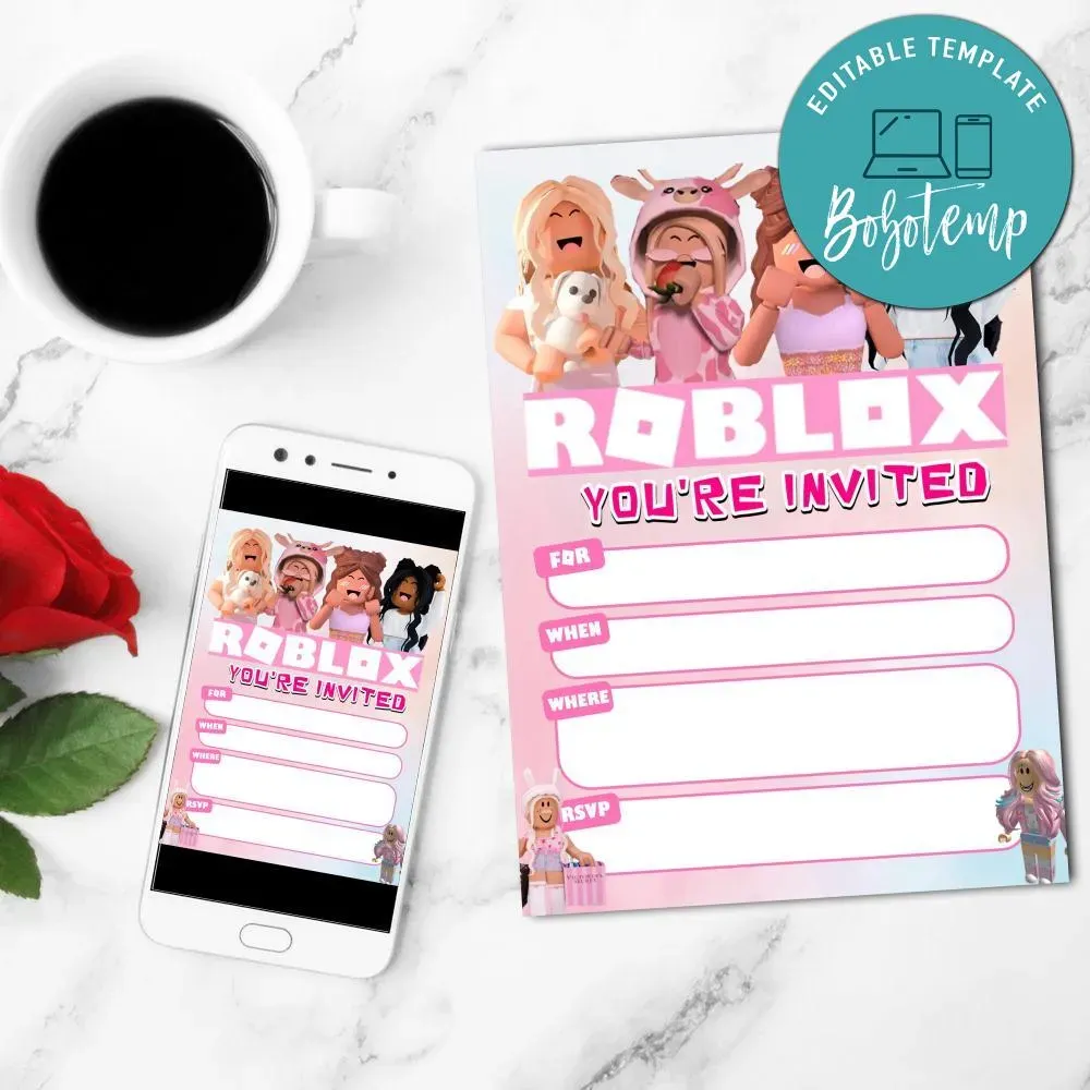 Pink roblox fill in blank Invitation Customizable Template Bobotemp
