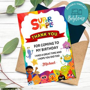 Super simple song Thank you card Customizable Template to Print at Home Instant Download